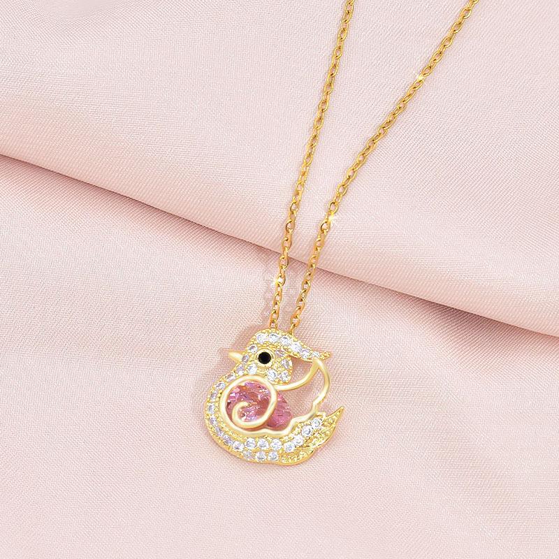 Small Mandarin Duck Necklace High Value Personality Trend Titanium Steel Women'S Collarbone Chain Inlaid With Zircon Exquisite Jewelry