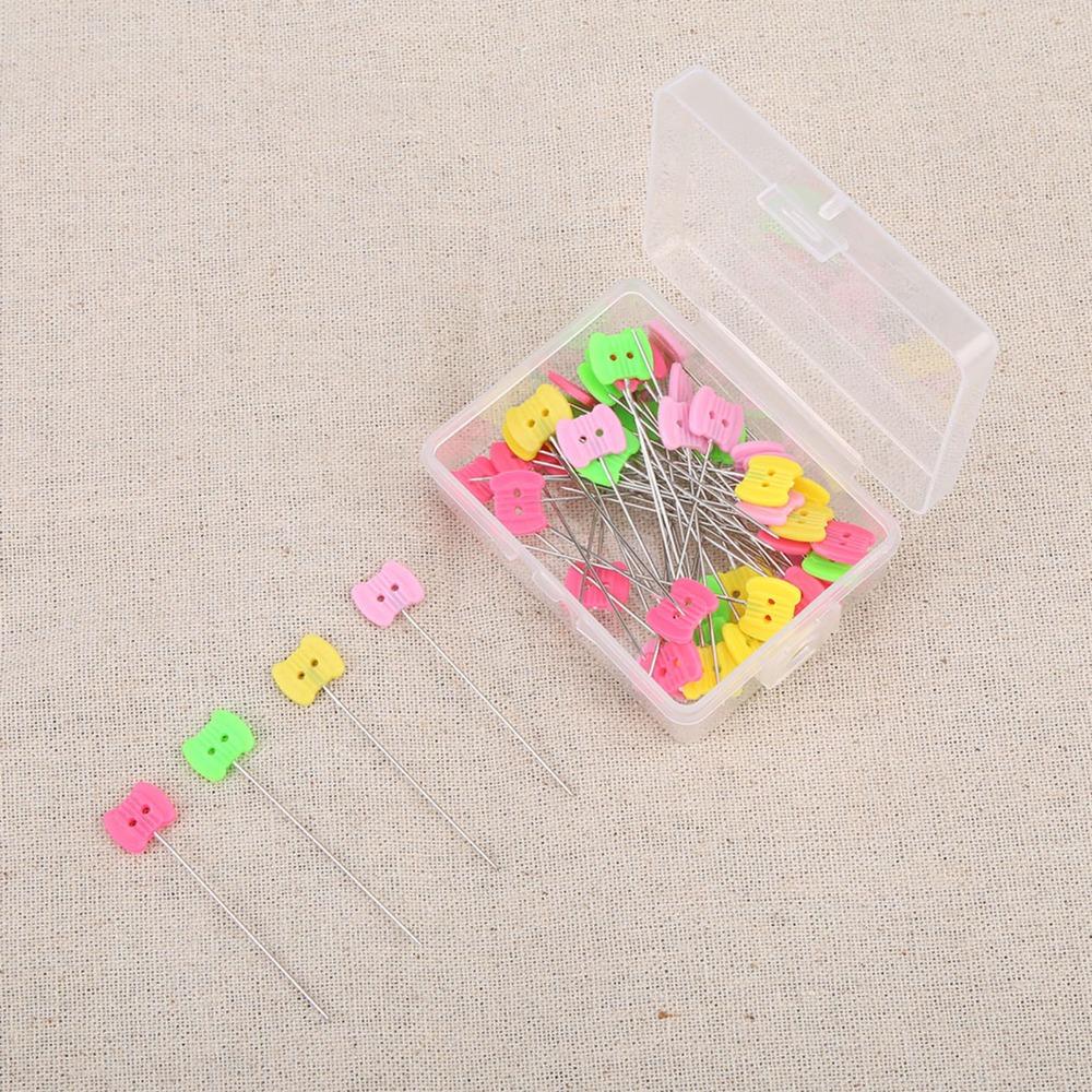 300PCS Colored Head Flower Button Head Pins Flat Button Flower Shaped Flat Head Straight Pins Storage Box Butterfly Shaped