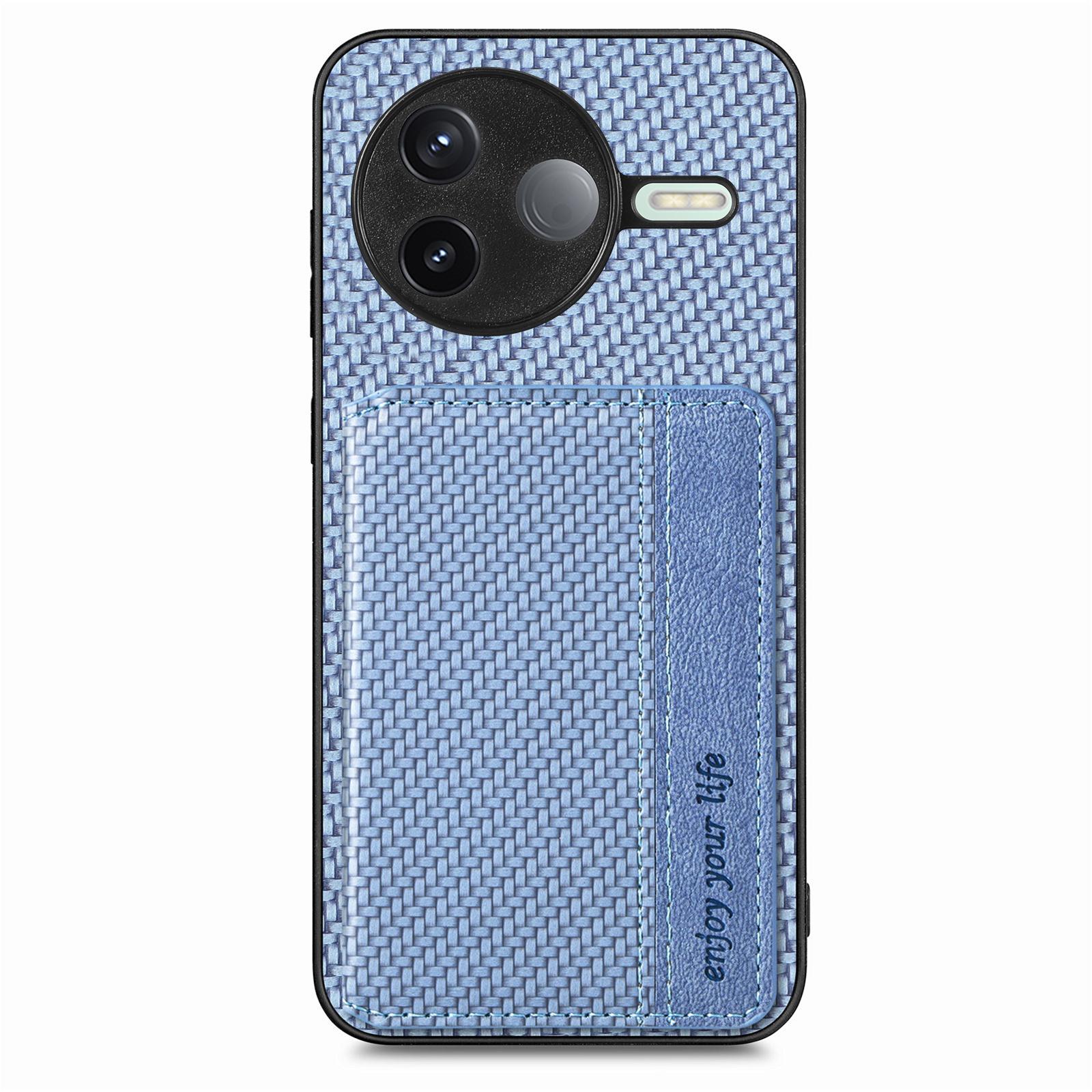 

For Xiaomi Poco F7 Pro 5G/Xiaomi Redmi K80 5G Case RFID Blocking Carbon Fiber Leather Phone Back Cover with Card Holder Blue