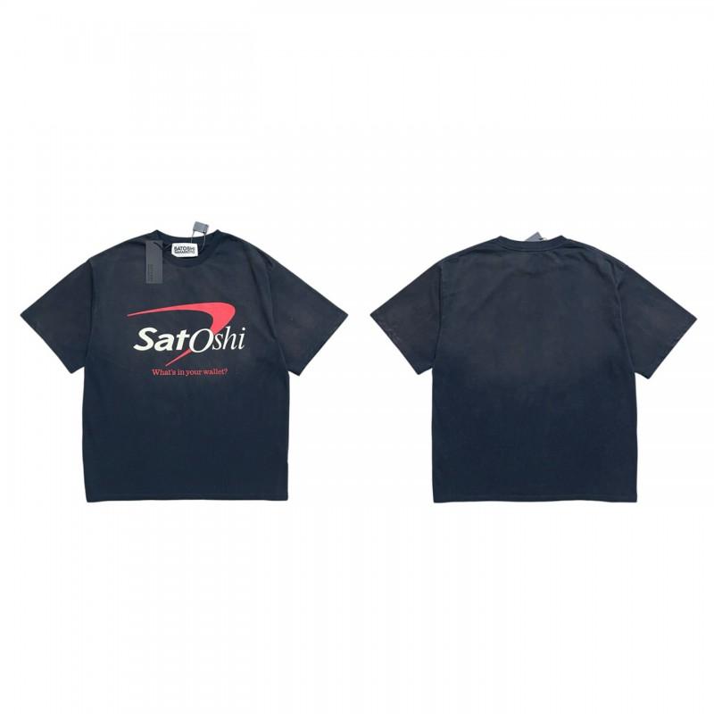 T-shirt Coton Surdimensionné Homme Avec Impression Graphique Satoshi Lavage Vintage Hip Hop Streetwear Manches Courtes