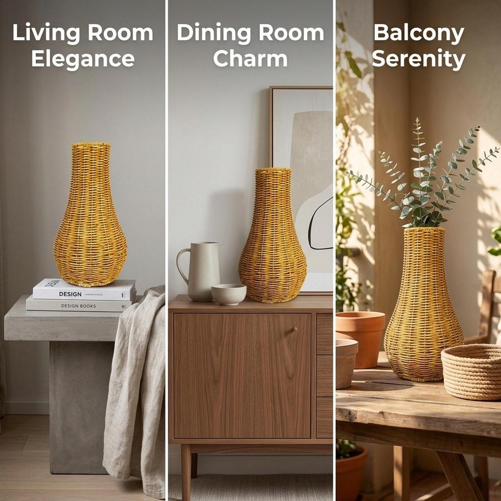 Woven Flower Vase Boho Tabletop Lightweight Plant Holder Floral Arrangement for Indoor Desktop