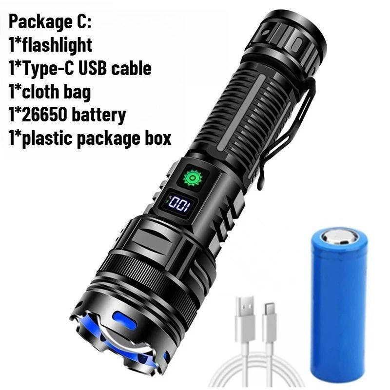 Powerful Spotlight Long Range LED Flashlight Type-C Charging Output Zoom Aluminum Alloy LED Torch For Camping hunting Lamp