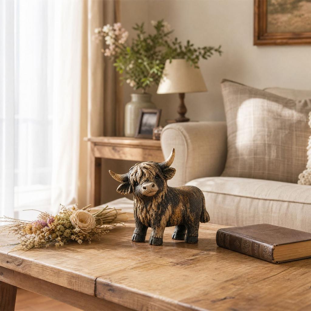 Cow Resin Figurine for Rustic Decor, Home Shelf Table Ornament