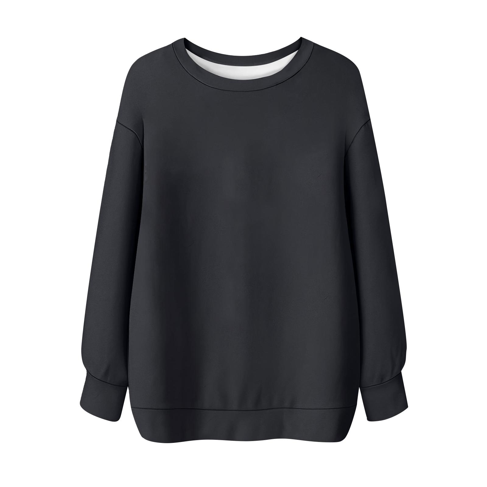 

Женская однотонная футболка с круглым вырезом и длинными рукавами, свитшот L чёрный