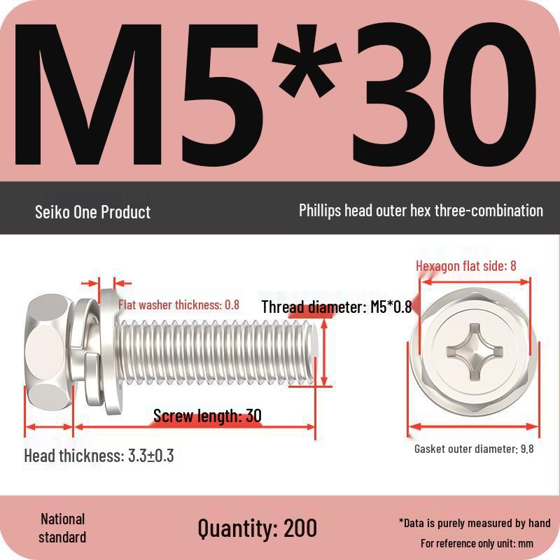 Hex Head Combo Screw Bolt with Washer and Spring Washer