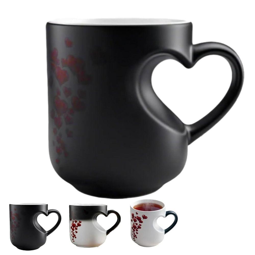 Heart Handle Design Color Changing Cup Ceramic Material Thermochromic Mug  Romantic Occasions