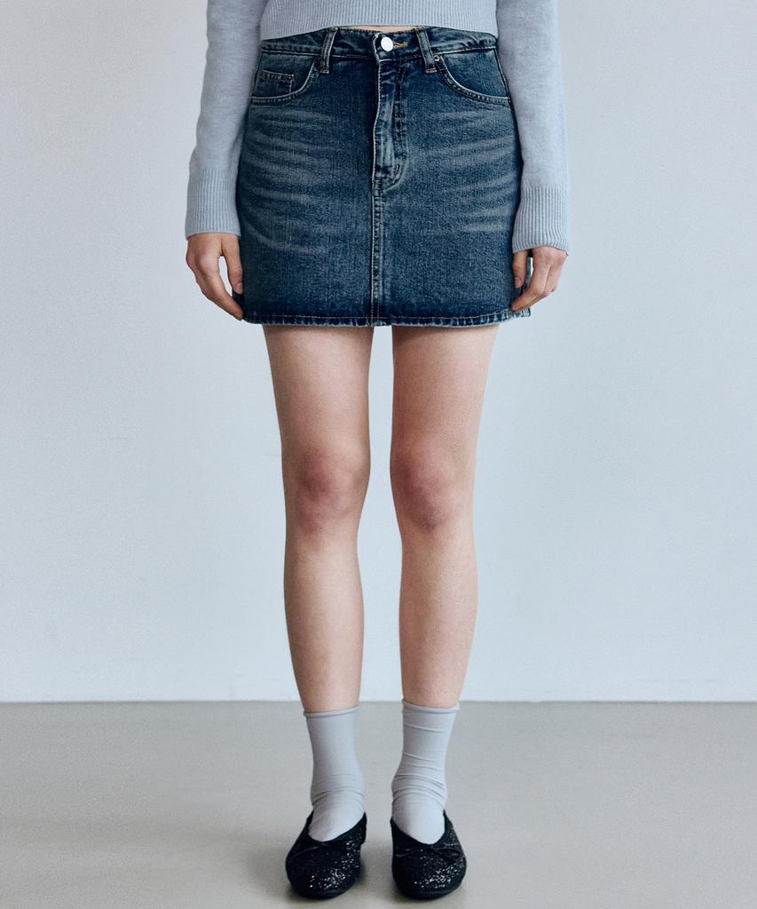 Nigaennikol Washing Denim Mini Skirt_Blue