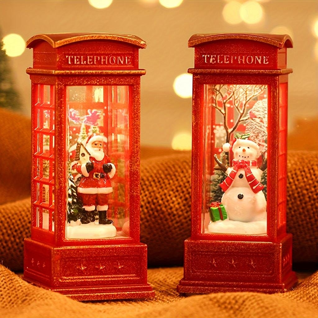1pc Christmas Telephone Booth Decorations, Vintage Christmas Lights, Christmas Tree Style Lantern Decorations Cabinet Fireplace