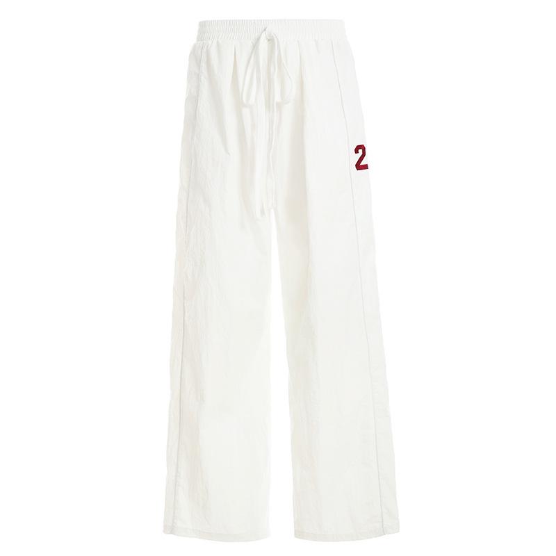

American Spicy Girl Digital Print Loose Wide Leg Drawstring Pants for Women Small белый