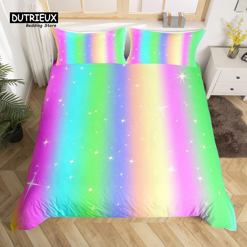 Rainbow Conch Duvet Cover Set Colorful Rainbow Bedding Set For Kids Girls Microfiber Multicolor Comforter Cover Twin King Size