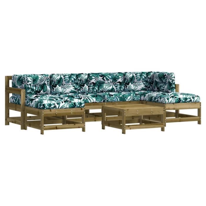 VidaXL Salon de jardin 7 pcs avec coussins bois de pin imprégné 3185940