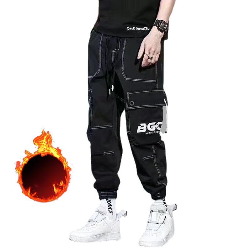 

Зимние плюшевые новые мужские свободные повседневные брюки с несколькими карманами, брюки-карго