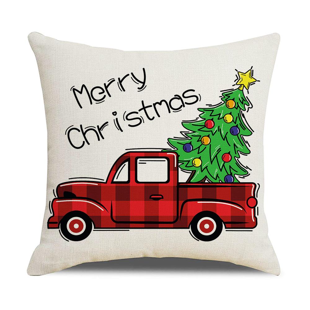 New Home Christmas Pillow Cover Linen Print Santa Claus Living Room Sofa Cushion Bedroom Cushion