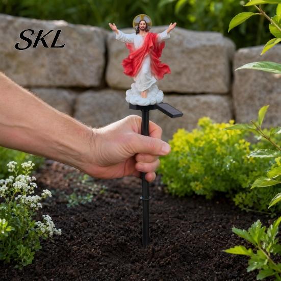 Outdoor Religious Memorial Lights Jesus Statue Solar Light, Garden Waterproof Lighted Hand Painted Figures Figurine, Pathway Light for Yard Lawn Patio