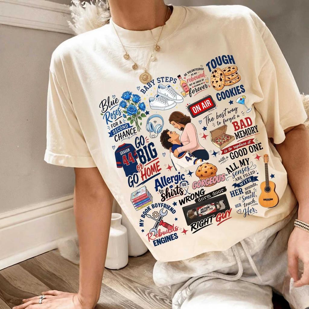 2026 Sommer Unisex Vintage Oberteil Off Campus Handgezeichnete Illustrationen Stil Unisex Hemd Herren Damen Baumwolle Rundhals Eishockey T-Shirt