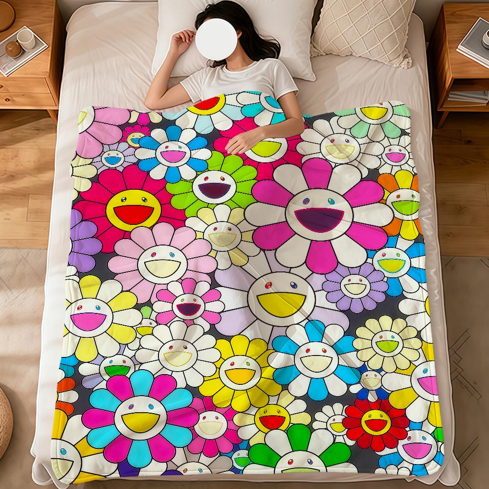 flower face Abstract pop modern murakami soft warm plush blanket dorm sofa living room pet hogar bedroom gift nap home Flannel