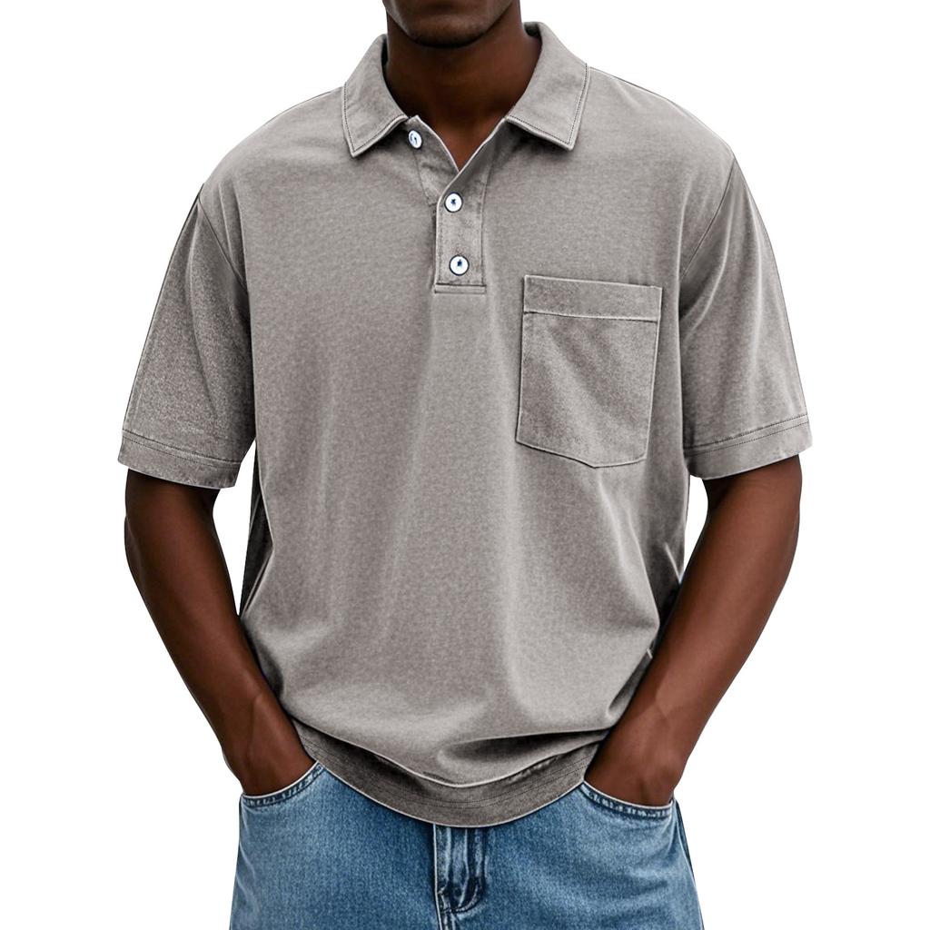 Men's Summer Color Button Collar Short Sleeve Tops Men's Casual Loose Fashion Tops