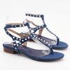 Fashion Denim Rivets Clip Toes Flip-flops Women Pointed Toe Wedges Buckle Slide Sandals Summer Comfort Open-toe Narrow Band Roman Shoes