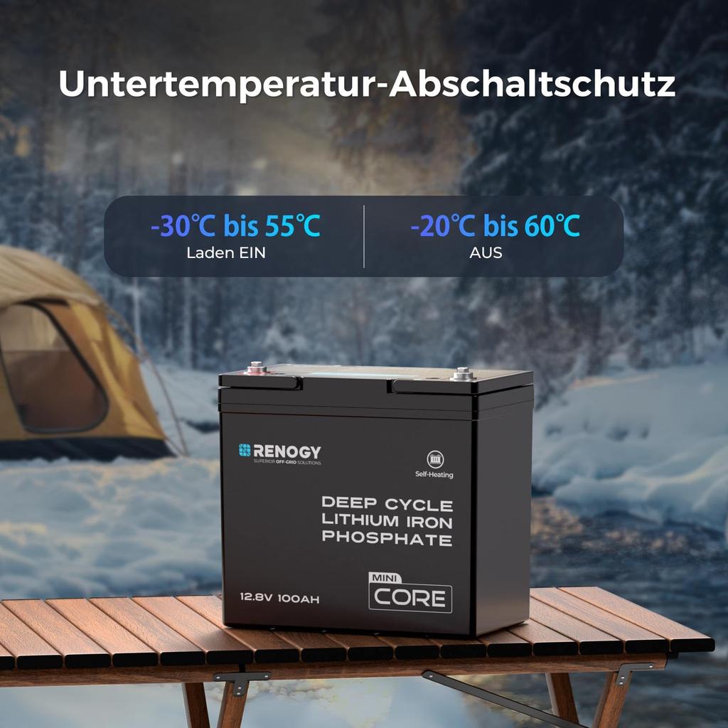 RENOGY 12V 100AH Lithium Iron Phosphate CORE Mini Lithium Iron Phosphate Heater with DuoHeat BMS Over 5000 PSE Ideal for and Emergency Series,