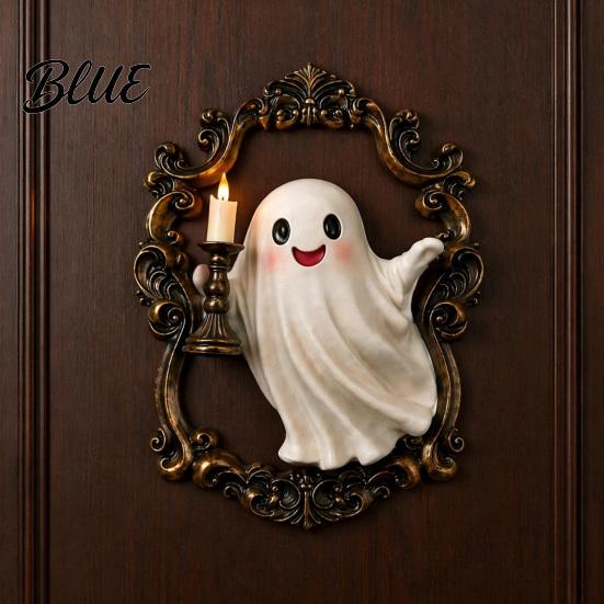 Retro Wall Lamp Halloween Ghost Lamp Gothic Resin 3D Frame Art Led Candle Light Vintage Sculpture with LED for Living Room Home Decor Cute Night