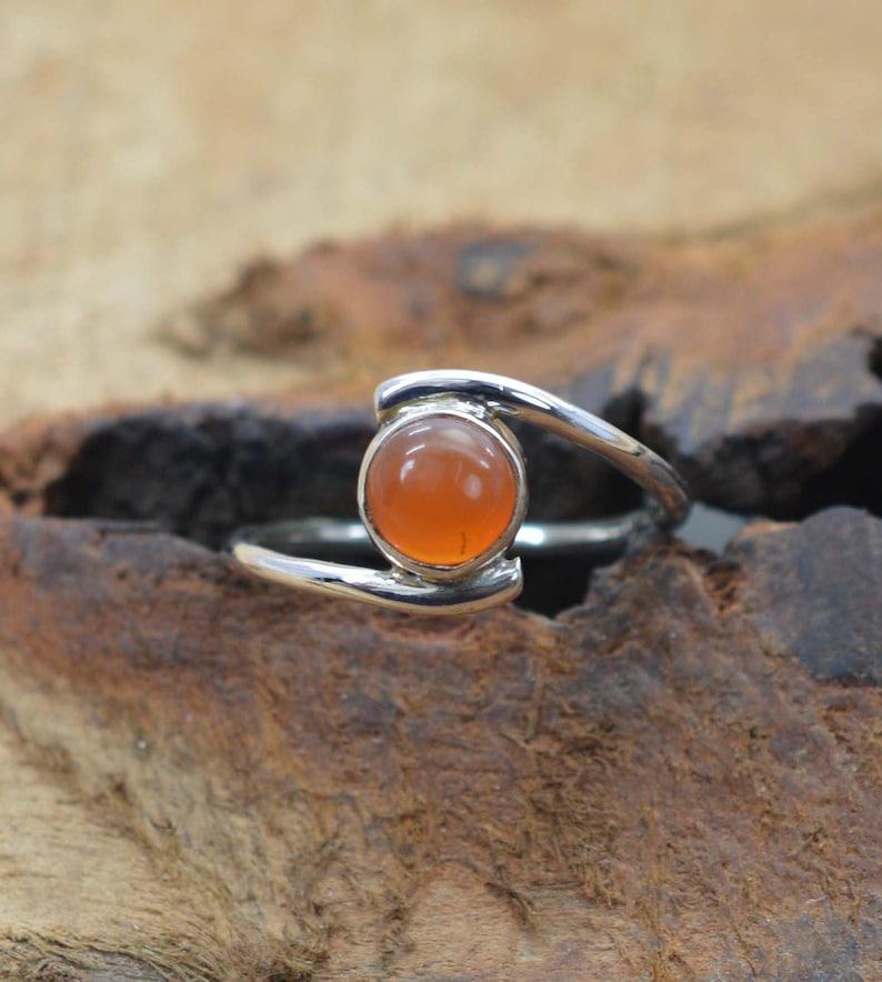 925 Silber Ring, Karneol Edelstein Ring, handgemachter Ring, Stapelring, Silberschmuck, Geburtsstein Ring, Lünettenring, Geschenk für Sie