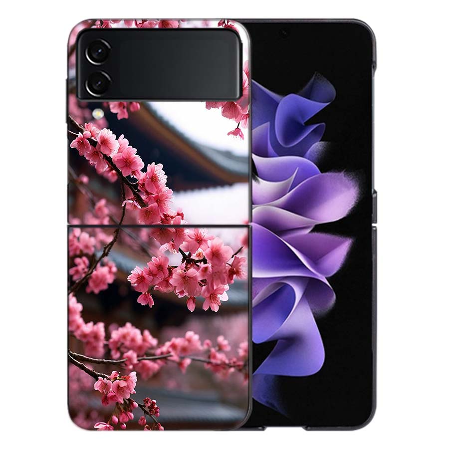 Snowy Peach Blossom Tree in Front of the House Phone Case For Samsung Z Flip 6 7 5G Galaxy Z Flip 5 4 3 5G Cases Shockproof Hard