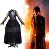 The Addams Family Wednesday Cosplay Costume With Black Hollow Out Dress For Halloween And Party