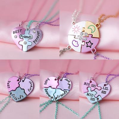European and American Good Friends Heart-shaped Splicing Simple Necklace, Three-person Pendant Love Niche Creative Pendant