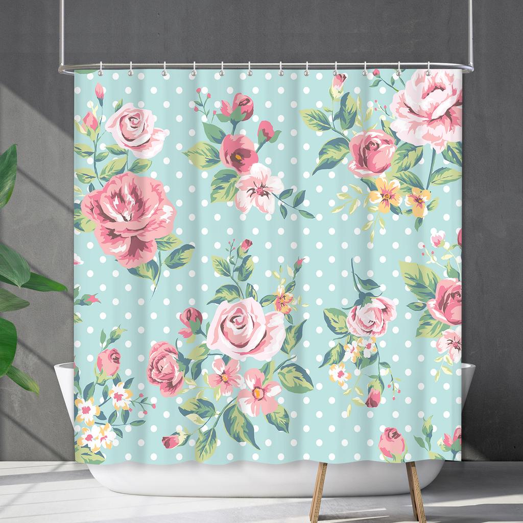 Shower Curtain Waterproof And Mildew-Proof 3D Digital Printing Plant Flower Plant Shower Curtain Bathroom Partition