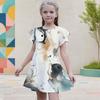 Girls Round Neck Flutter Sleeve Printed A Line Flared Dress