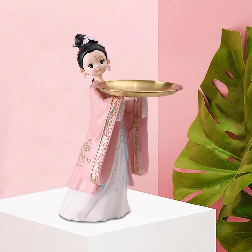 Chinese Style Resin Statues Figurine Sculptures Jewelry Trinket Storage Entrance Holder Desktop Dish