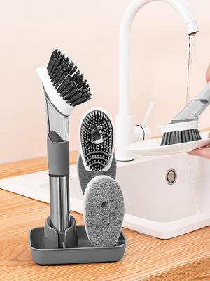 Abnehmbare Schwammbürste Reinigungswerkzeuge Küchenreinigungsbürste Automatischer Flüssigkeitsspender 3 in 1 Geschirrspülbürste mit langem Griff Küchenhelfer