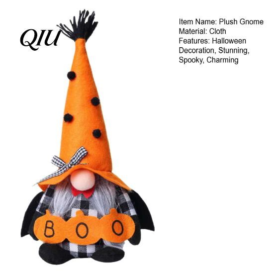 Soft Plush Centerpieces Halloween Gnome Decoration, Spooky Orange Black Boo Pumpkin Swedish Tomte Figurine, Elf Dwarf Ornaments for Dining Table