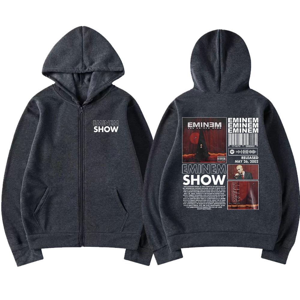 

Худі на блискавці з принтом альбому Емінема The Eminem Show Чоловіки Жінки Хіп-Хоп Повсякденна куртка-толстовка на блискавці Чоловіча Оверсайз Вуличний стиль M темно-сірий