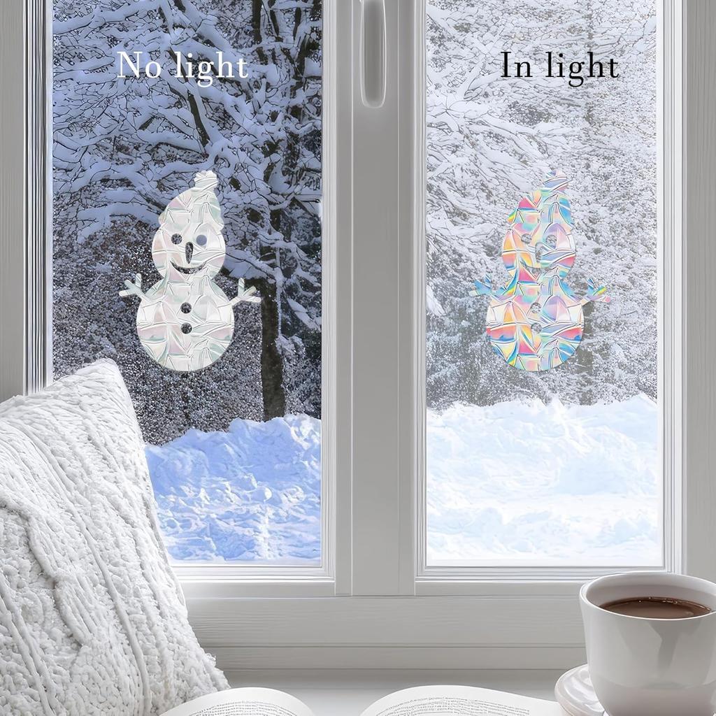 WATINC Winter Snowflakes Rainbow Window Clings - 47Pc Snowmen Tree Anti-Collision Holiday Window Decals to Save Birds, Reble Non-Adhesive Stickers