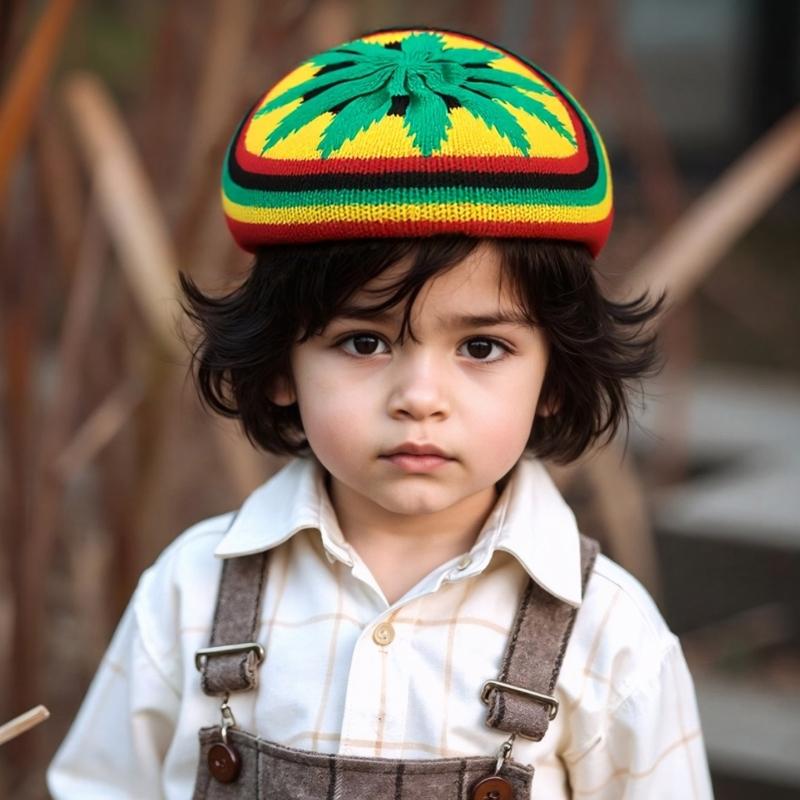 Traditional Jamaican Beret Hat Rainbow Color Knitted Pullover Reggae Hat For Women Men Everyday Wear Comfortable