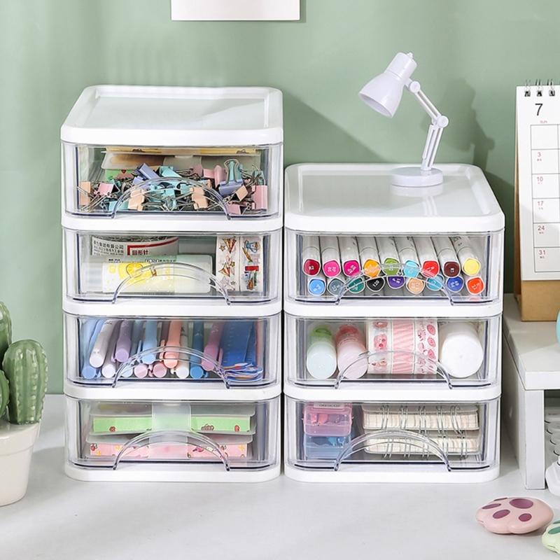 Clear Storage Organizer Desk Organizer with Drawers Plastic Stationery Organizer Makeup Organizer Storage Box for Office