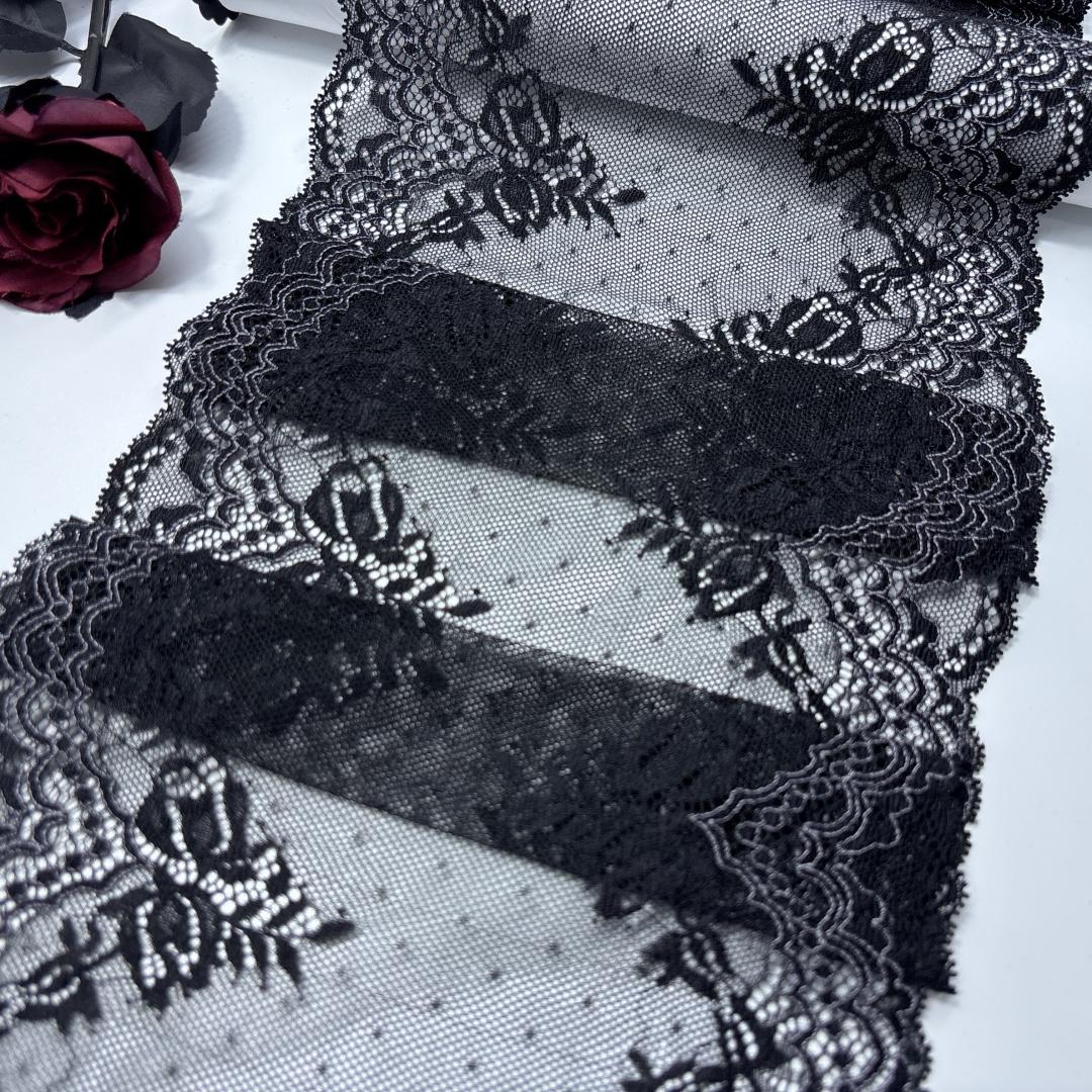 

Широкое эластичное черное кружево 20 см, кружевная отделка из спандекса для шитья для нижнего белья, бюстгальтера, нижнего белья, платья, одежды, рукоделия (Ширина 20 см) 1m x 20cm чёрный