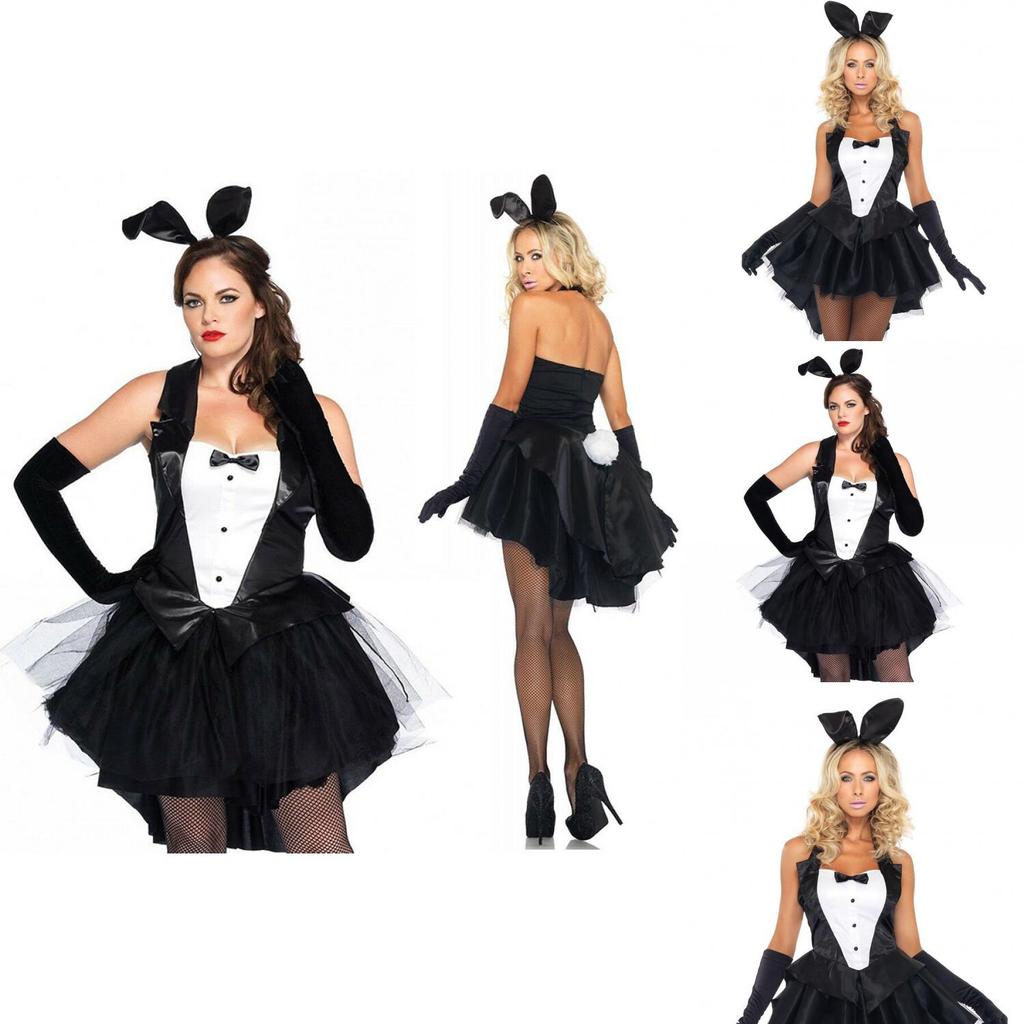 Sexy Women's Bunny Rabbit Costume Cosplay Tuxedo Halloween Outfit With Sweety Bow