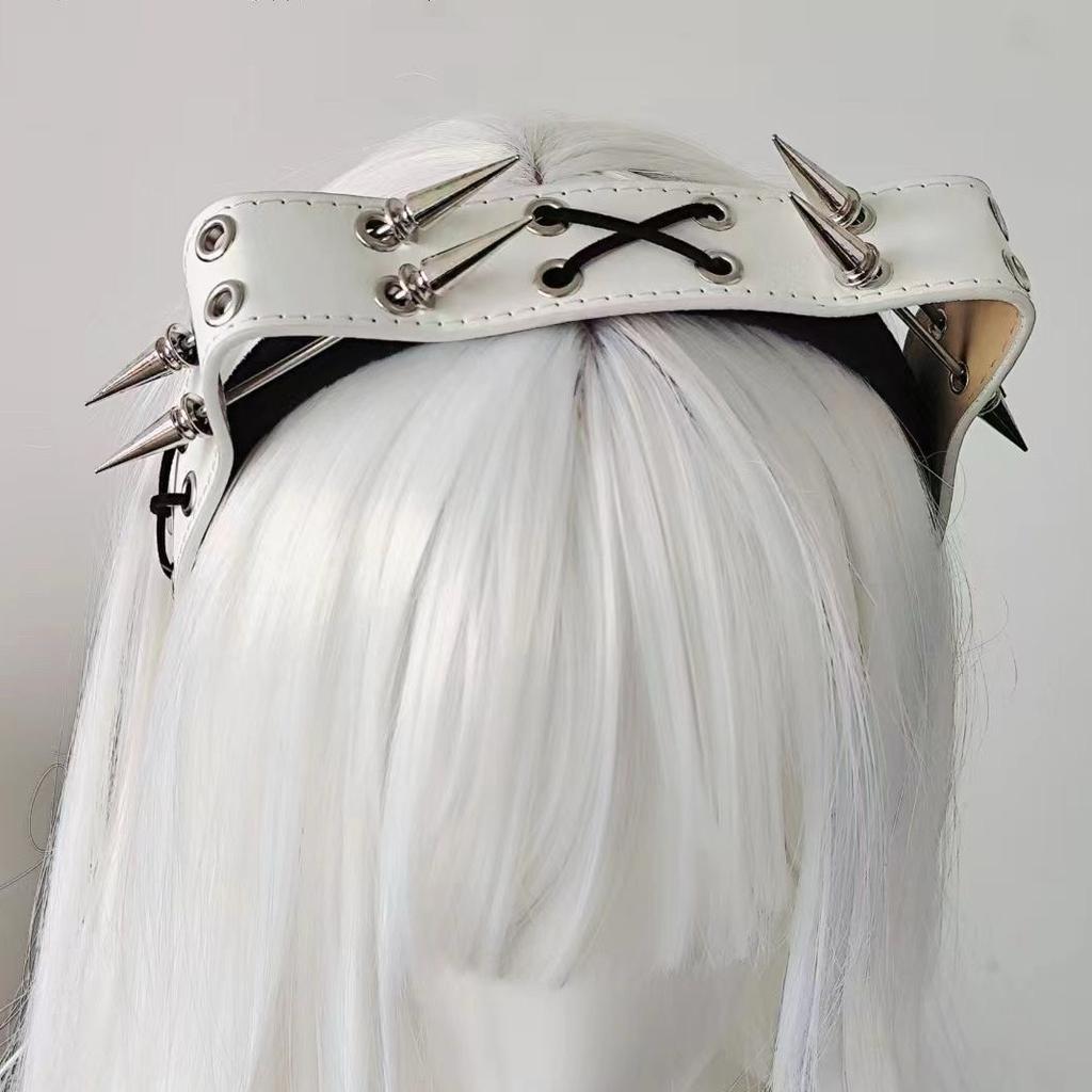 Dark Punk Cat Ear Rivet Headband Subculture Pointed Paw Cat Heavy Metal Leather Headband Spice Girl Gothic Headband