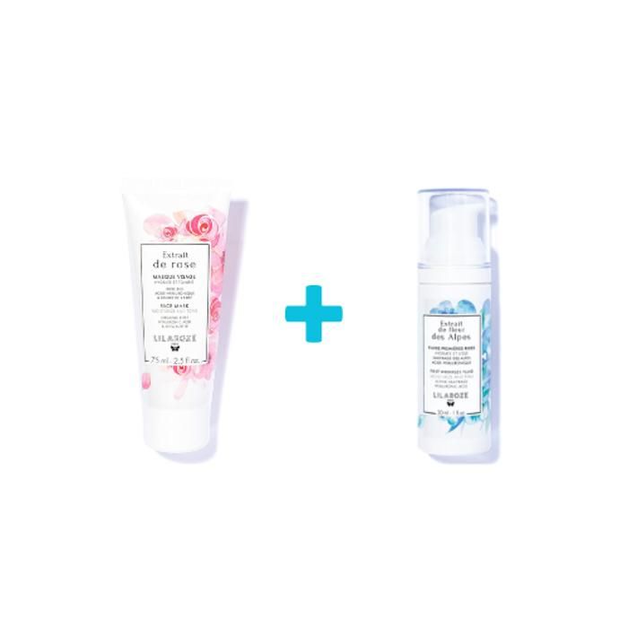 Lilaroze Paris Pack Masque Visage Extrait de Rose Hydrate et Tonifie + Fluide Première Rides Extrait de Fleur Des Alpes Hydrate et L