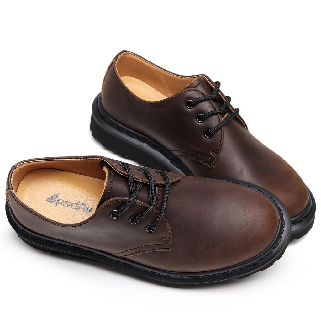 First Layer Low-top Martin Shoes Women's Leather Crazy Horse Brown Short Boots Round Head Men's and Women's Casual Tooling Small Leather Shoes