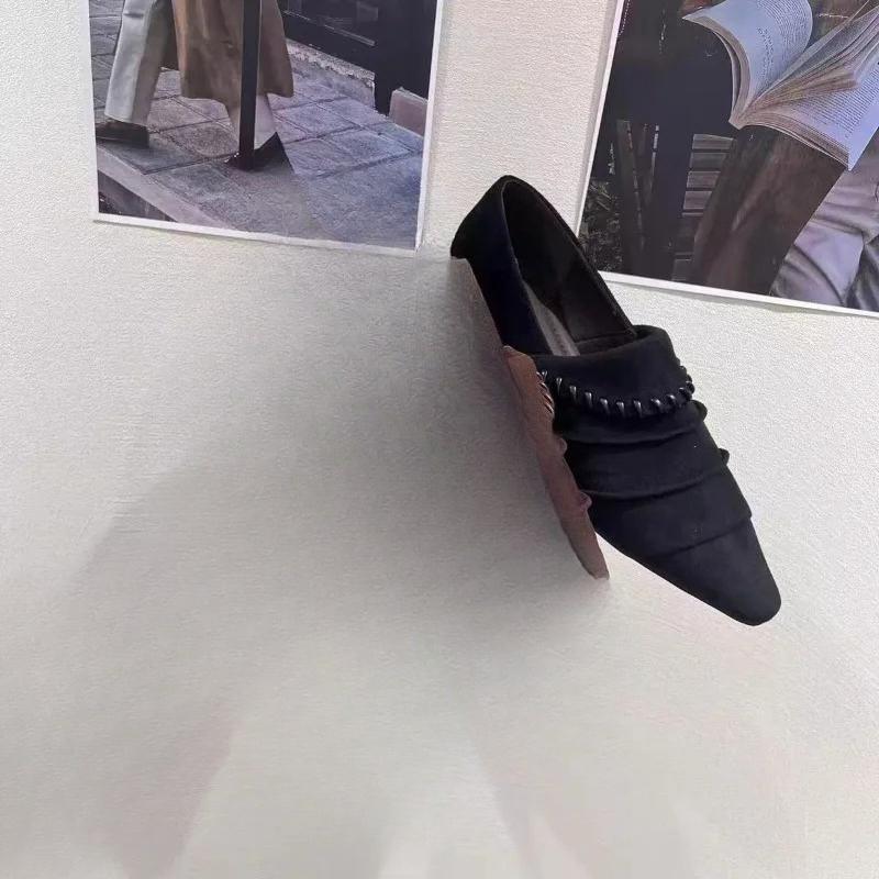 

Retro Fashion Versatile Pointed Toe Deep Mouth Pull-On Scrub Single Shoes Women 2026 Autumn Korean Edition Flats 35 чёрный