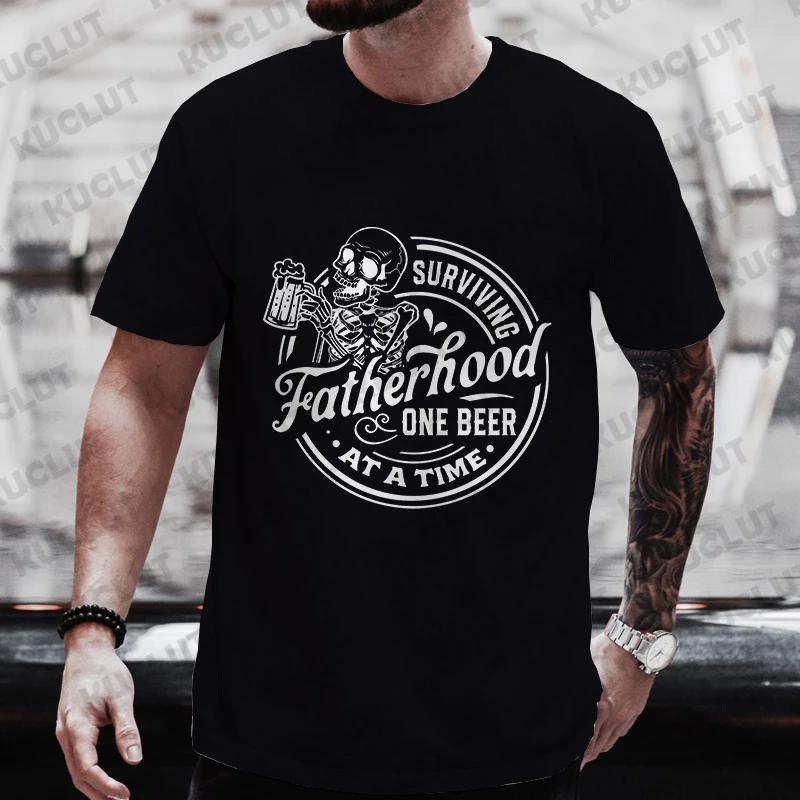 T Shirt for Men Clothing Fatherhood One Beer Funny Graphic Y2k Tops Short Sleeve Tees Friends Drinking Beer DAY Outfit Shirts