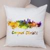 Watercolor City Skyline Cushion Cover Global Landmarks Art Print Soft Linen Living Room Bedroom Home Decor Pillow Case