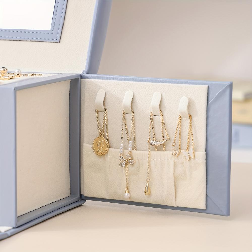 Faux Leather Jewelry Box Waterproof Storage Box with Mirror Double Drawer Fit Necklace Ring Earrings Watch and Hair Accessories