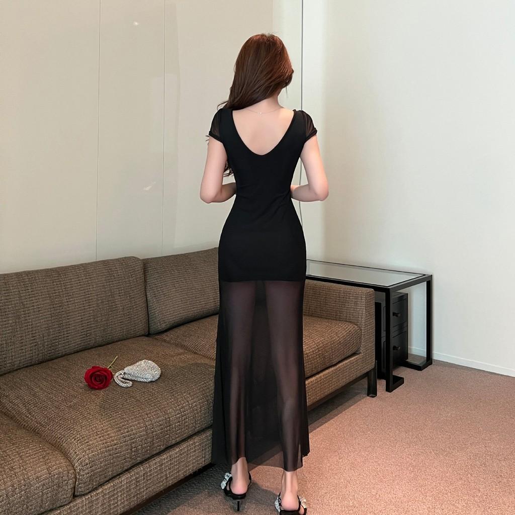 Elegant Polyester V Neck Dress With Slit For Office Wear Women Spring 2025