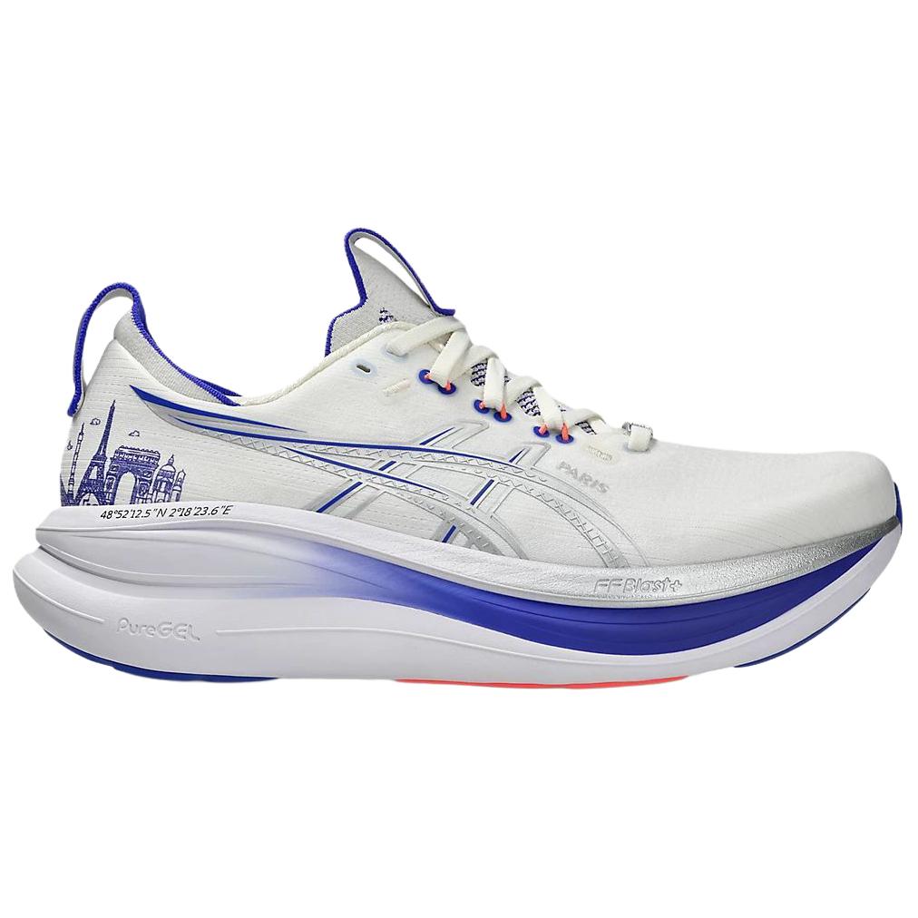 Asics Gel-Nimbus 28 Bequeme Laufschuhe Unisex-Sneaker Weiß Blau 1013A208-100