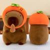 Wearing Headband Simulation Capybara Toy Persimmon Stuffed Capybara Doll  Birthday Gifts