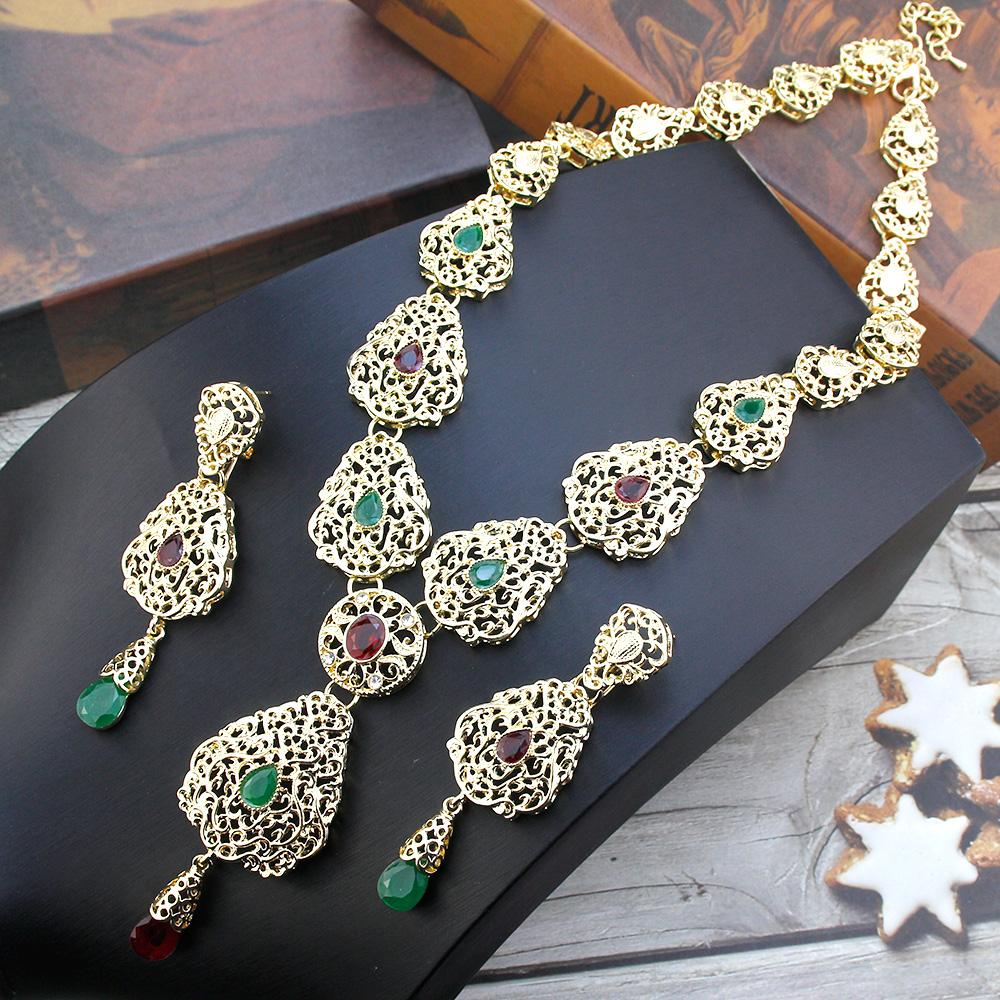 Gold Color Jewelry Sets Long Earring Necklace Set For Women Hollow Arabesque Pendant Necklace Bride Jewelry